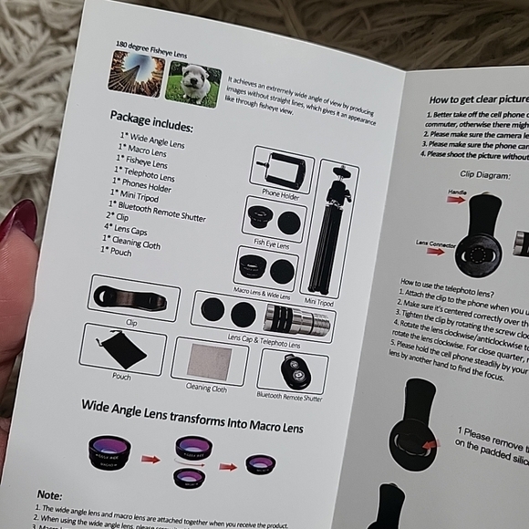 Cell Phone Camera Lens Wide Angle & Macro + Fisheye + Telephoto Lens Mini Tripod - Picture 7 of 12